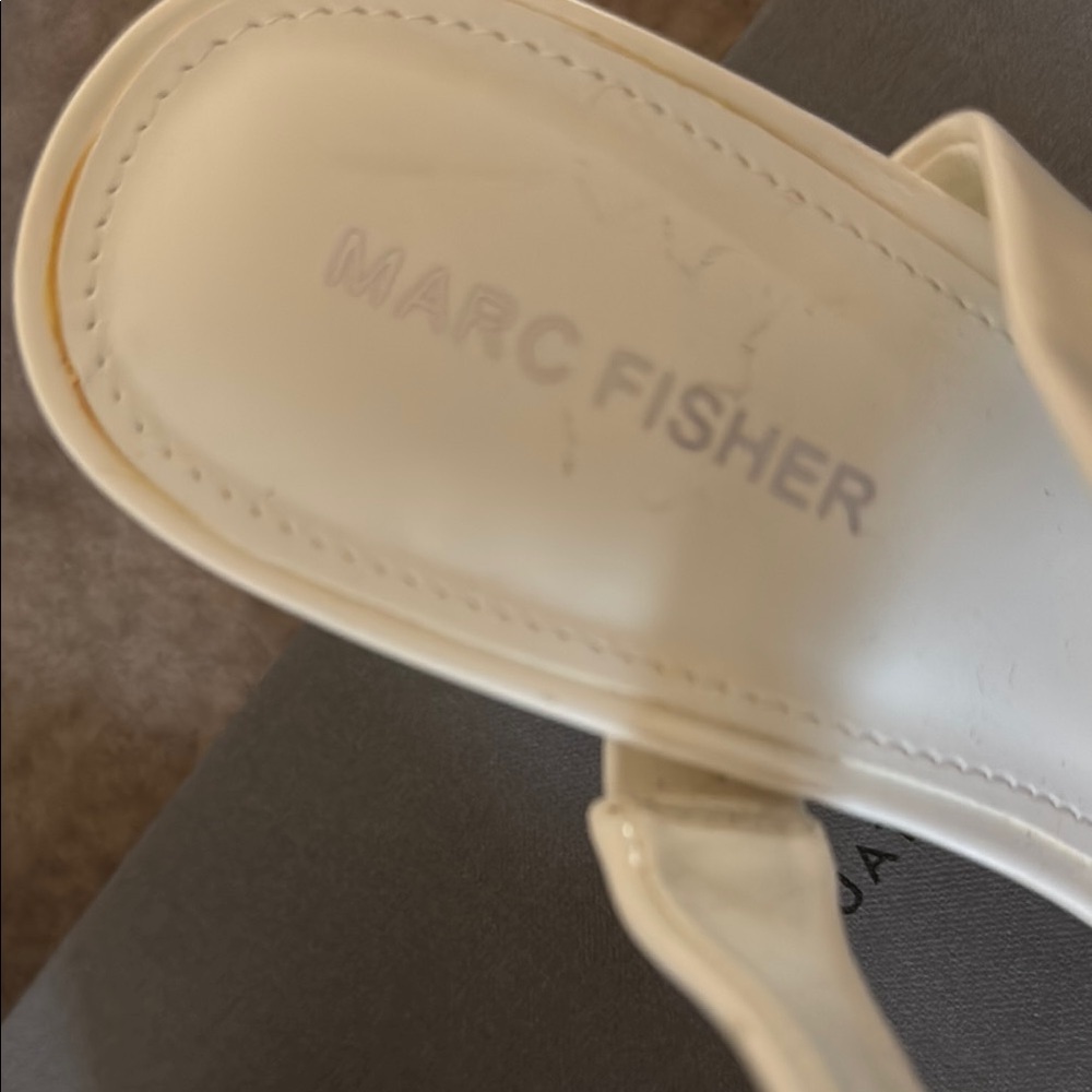 Marc Fisher Cream Block Heel Strappy Heels - Picture 2 of 5